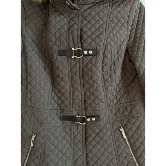 Ivanka Trump Women’s Brown Faux Fur Full Zip Quilted Hooded‎ Jacket Size Medium - Picture 4 of 15